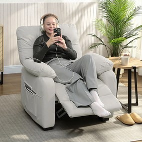 Poltrona relax elétrica, poltrona reclinável, porta USB, apoio para os pés, bolsos laterais, comando à distância, 96 x 90 x 103 cm