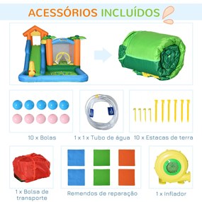 Outsunny Castelo Insuflável com Escorrega Trampolim Piscinas e Pistola de Água para Crianças acima de 3 Anos com Inflador e Bolsa de Transporte para Interior Exterior 550x285x260cm Multicor