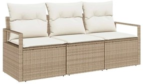 Conjunto de sofá de jardim 3 peças com almofadas bege em rattan sintét