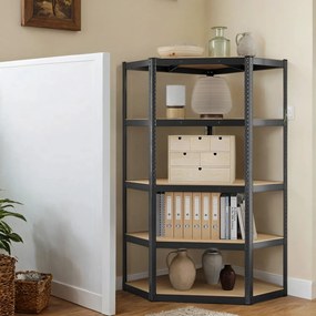 Estantes de canto de 5 níveis 70 x 70 x 180 cm, estantes para trabalhos pesados, metal Preto-natural bege