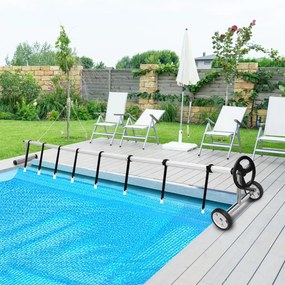 Carretel de cobertura piscina ajustável até 7 m com rodas de borracha para piscinas elevadas e enterradas