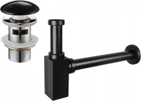 Mexen meia-sifão quadrado para lavatório com tampa cerâmica click-clack, com transbordamento, preto - 7992060-75