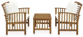 3 pcs conjunto lounge de jardim c/ almofadões acácia maciça