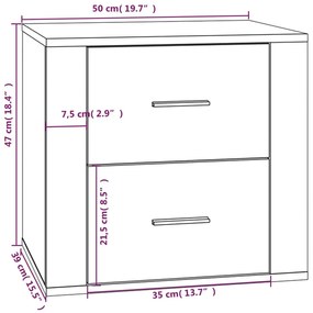 Mesa de cabeceira 50x39x47 cm branco brilhante