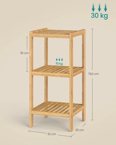 Estante de casa de banho em bambu , 33 x 33 x 79,5 cm na cor natural
