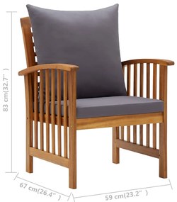 5 pcs conjunto lounge de jardim com almofadões acácia maciça