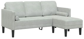 Sofá de Jardim vidaXL com Banco e Almofadas L-Shaped Veludo Cinzento C