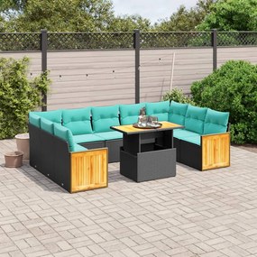 vidaXL 10 pcs conjunto de sofás p/ jardim c/ almofadões vime PE preto