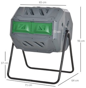 Outsunny Compostor de Tambor Giratório com Capacidade 160L de Dupla Câ