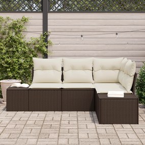 Conjunto de Sofá de 4 Peças com Almofadas Castanho Polirattan