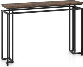 Mesa de Consola de 2 Níveis, 120 x 30 x 81 cm, Estrutura Metálica Resistente, Castanho+Preto