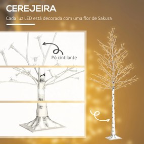 Árvore Cerejeira com 180 Luzes LED IP4 Banco Quente Candeeiro Decorativo com Flor de Cereja com Luz Ajustável em 3 Modos para Sala de Estar Festas Int