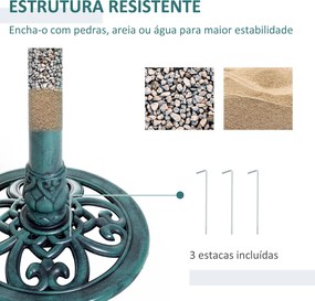 Banho para Pássaros de Jardim Exterior com Design de Flor e Acabamento Envelhecido Leve e Resistente Verde