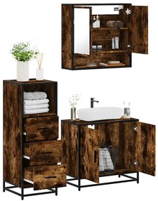 vidaXL 3 pcs conjunto de móveis WC madeira processada carvalho fumado