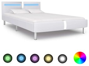 Estrutura de cama c/ LEDs 120x200 cm couro artificial branco