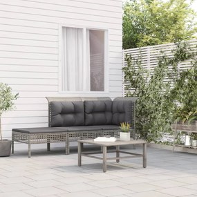 vidaXL 3 pcs conjunto lounge de jardim c/ almofadões vime PE cinzento