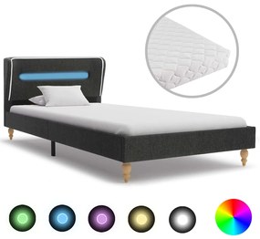 Cama com LED e colchão 90x200 cm serapilheira cinzento-escuro