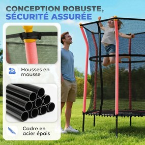 Trampolim para crianças Ø 1,63 x 1,9 m, rede de segurança, porta com fecho de correr, 6 postes almofadados incluídos, vermelho e preto