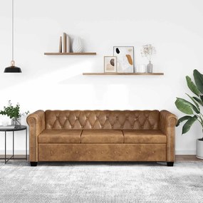243620 vidaXL Sofá Chesterfield 3 lugares couro artificial castanho