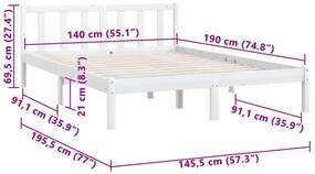 Estrutura de cama 140x190 cm pinho maciço branco
