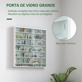 Vitrina de Parede em Madeira com Prateleiras Ajustáveis e 2 Portas Deslizantes de Vidro 80x9,5x83 cm Branco