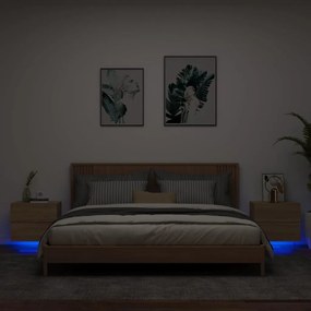 Mesas de cabeceira de parede com luzes LED 2pcs carvalho sonoma