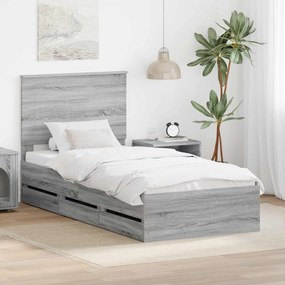 vidaXL Estrutura da Cama com gaveta Cinza Sonoma 90 x 200 cm