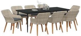 Conjunto de sala de jantar 9 pcs Cinza claro e preto Largo