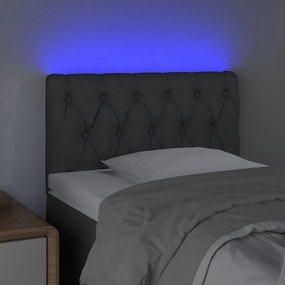 Cabeceira de cama c/ luzes LED tecido 80x7x78/88cm cinza-escuro