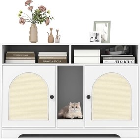 Móvel para caixa de areia (NÃO INCLUIDA) para gatos com espaço para guardar o arranhador e 2 tapetes de sisal Branco