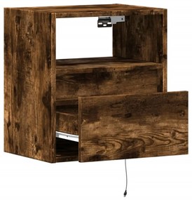 Mesa de cabeceira de parede com luzes LED carvalho fumado