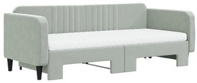 Sofá-cama c/ gavetão e colchões 90x200 cm veludo cinzento-claro