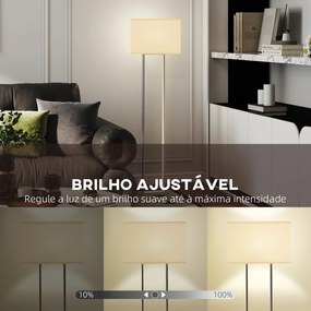 Candeeiro de Pé Moderno com Ecrã de Tecido Luz Noturna Interruptor de Pé e Base Metálica 45x15x150 cm Branco