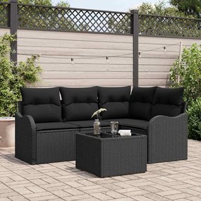 Conjunto de Sofá de Jardim com Almofadas de 5 Peças Bege em Rattan Poliéster