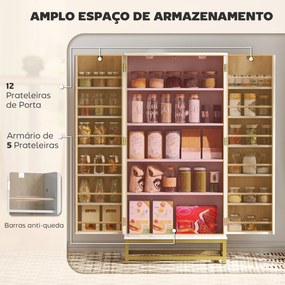 Armário de Cozinha com 2 Portas e 12 Compartimentos Design Moderno com 5 Prateleiras Ajustáveis Branco