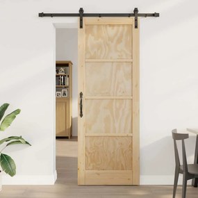 vidaXL Porta Deslizante com Conjunto de Ferragens 78x211 cm Madeira Sólida de Pinheiro
