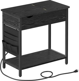 Mesa de apoio, mesa de cabeçeira 60 x 31,5 x 60 cm com tomadas e portas USB preta