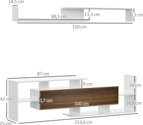 Móvel de TV Moderno Móvel para Televisores 153,6x25x42 cm e Prateleira de Parede 150x14,5x16,3 cm Branco e Castanho