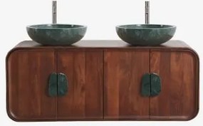 Conjunto De Móvel De Casa De Banho Dupla Suspensa 130x45 Cm Em Madeira De Manga E Pedra Natural Kivalina Mármore Verde Udaipur - Madeira - Sklum