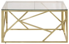 Mesa de centro aço inoxidável e vidro temperado dourado