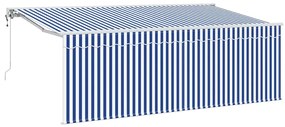 Toldo Retrátil Riscas Manual Azul e branco Branco 350 x 200 cm