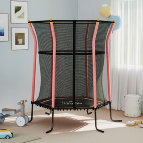 Trampolim para crianças Ø 1,63 x 1,9 m, rede de segurança, porta com fecho de correr, 6 postes almofadados incluídos, vermelho e preto