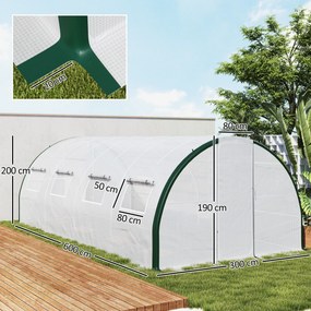 Estufa tipo túnel para jardim 600 x 300 x 200 cm com 18 m², estufa tipo túnel para jardim com portas e 8 janelas, lona de PE de 140 g/m²,  branca