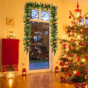 Grinalda de Natal de Pinheiro Iluminado 270 cm Grinalda de Natal Artificial com 100 Luzes LED Bagas Vermelhas Cones de Pinheiro Decorativas com Temporizador