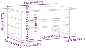 Mesa de Centro vidaXL em Madeira Velha 102x55x45 cm de Madeira de Enge