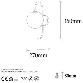 Candeeiro de Parede Jewel – Ouro Brilhante – 15 x 27 cm