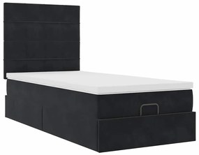 Estrutura de cama otomana com colchões preto veludo