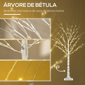 Árvore de Bétula Altura 150cm com 96 Luzes LED IP44 Branco Quente Ramos Flexíveis e Base de Candeeiro Árvore de Decoração de Natal para Interiores 22x