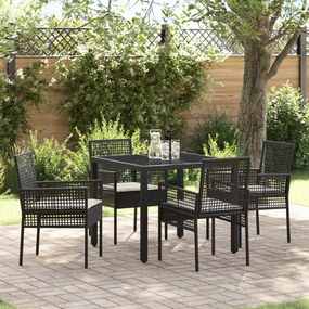 Conjunto de Jantar de Jardim com 5 Peças e Almofadas em Rattan Sintético Preto