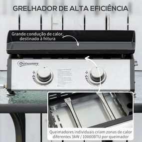 Outsunny Chapa a Gás de Mesa com 2 Queimadores de Aço Inoxidável 6 kW